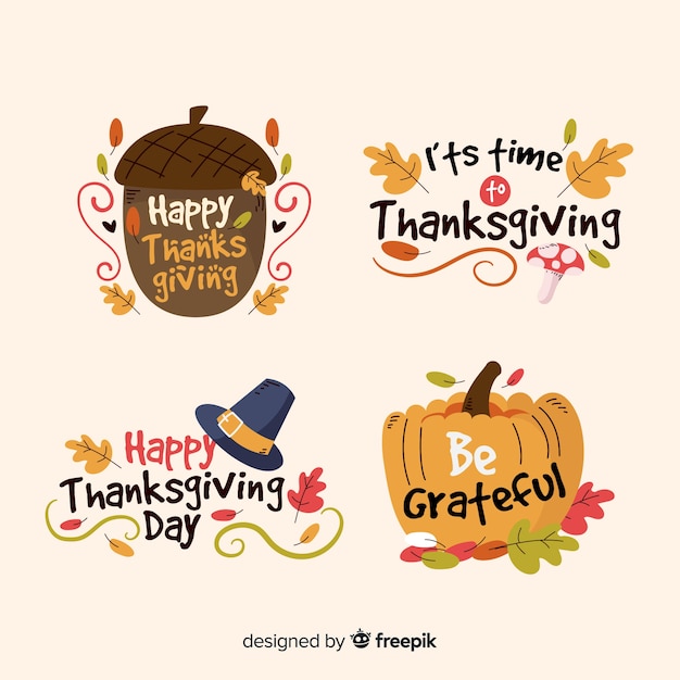 Free vector hand drawn thanksgiving label collection