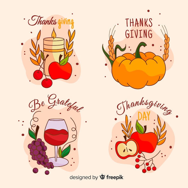 Free vector hand drawn thanksgiving label collection