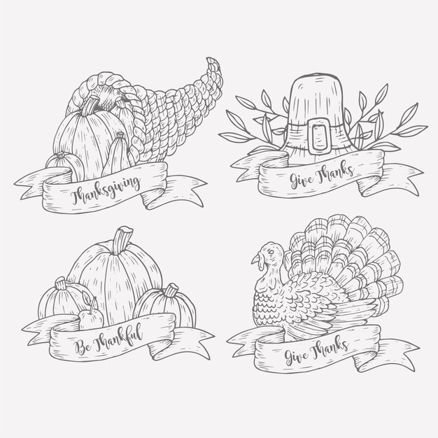 Hand drawn thanksgiving label collection