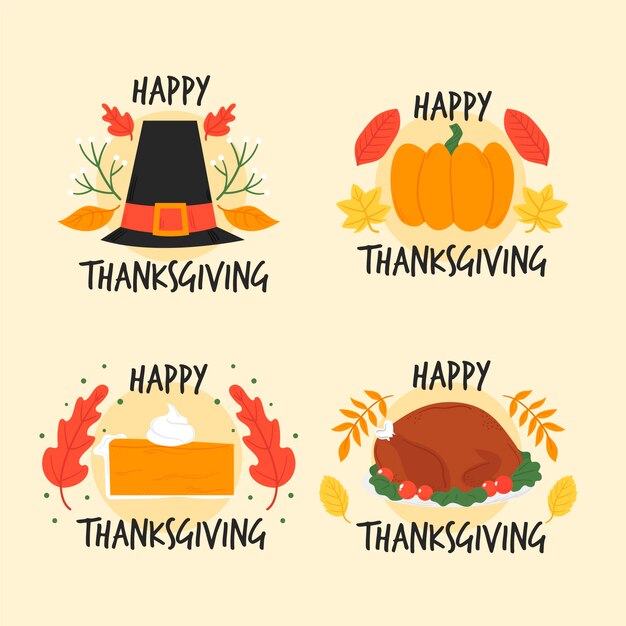 Hand drawn thanksgiving label collection