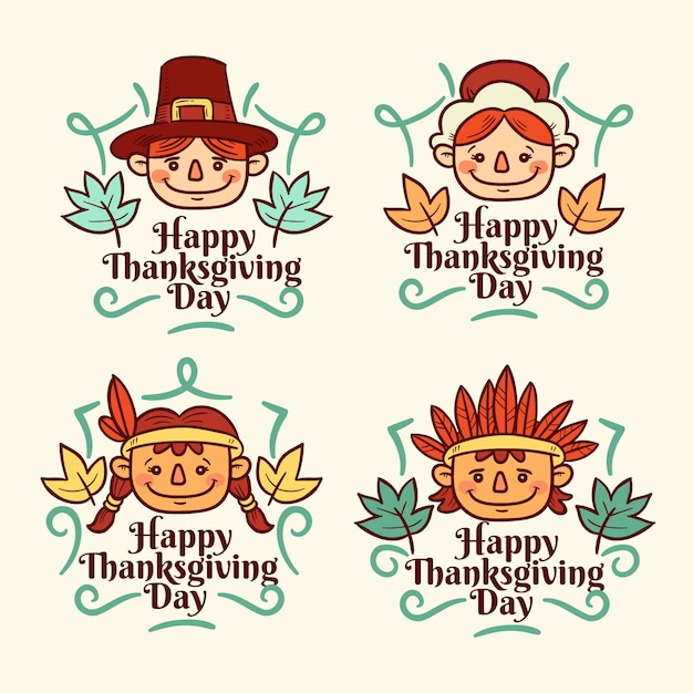 Free vector hand drawn thanksgiving label collection