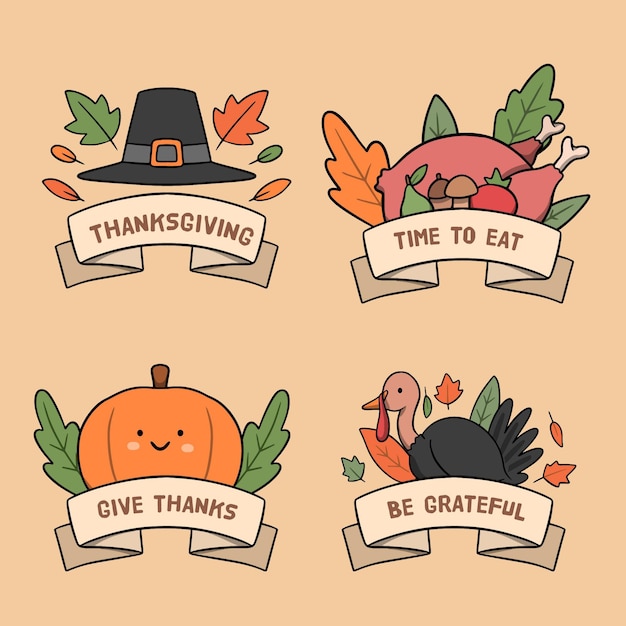 Free vector hand drawn thanksgiving label collection