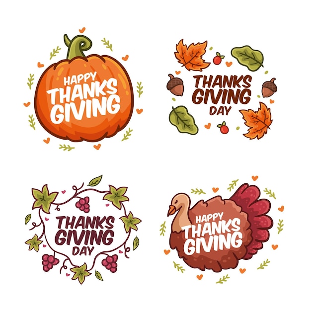 Free vector hand drawn thanksgiving label pack