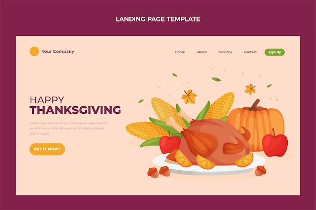 Free vector hand drawn thanksgiving landing page template