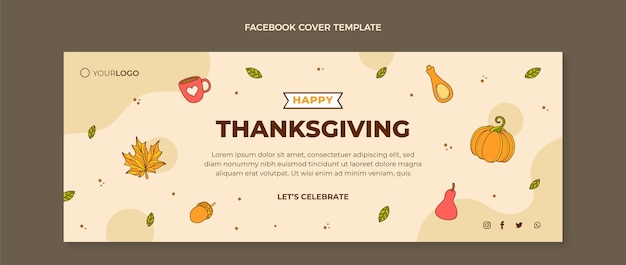 Free vector hand drawn thanksgiving social media cover template