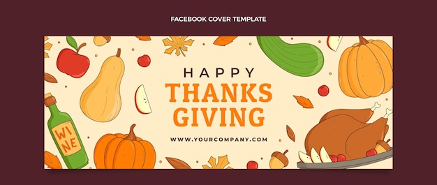 Free vector hand drawn thanksgiving social media cover template