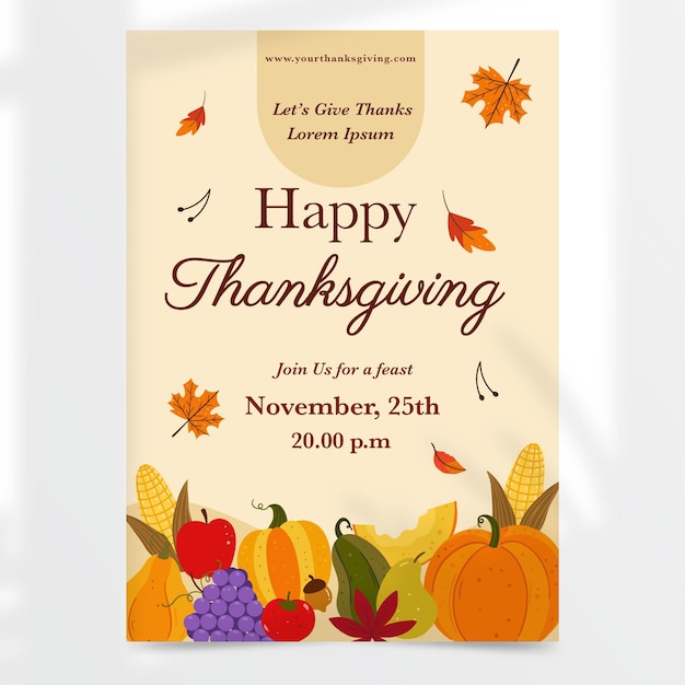 Free vector hand drawn thanksgiving vertical poster template