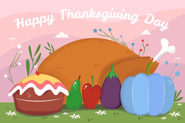 Hand drawn thanksgiving wallpaper with food