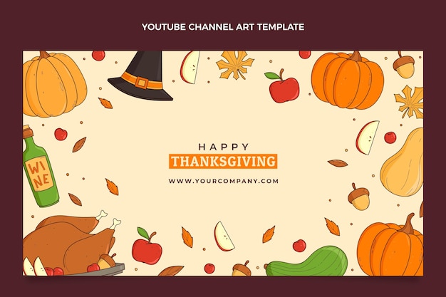 Free vector hand drawn thanksgiving youtube channel art