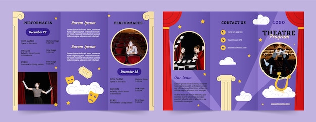 Vettore gratuito brochure di spettacoli teatrali disegnati a mano