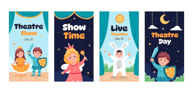 Free vector hand drawn theatre show instagram stories set