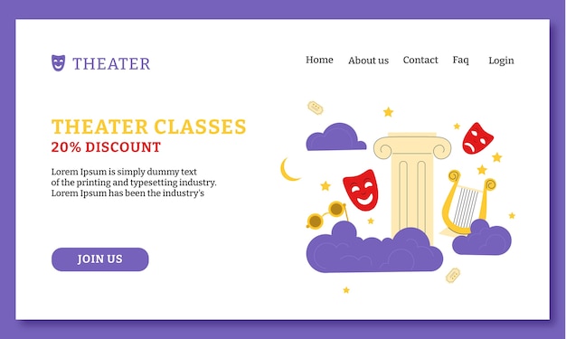 無料ベクター 手描きの劇場ショーのランディングページ