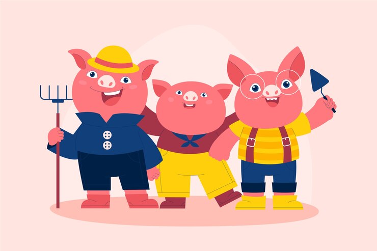 Free Vector hand drawn the three little pigs illustration