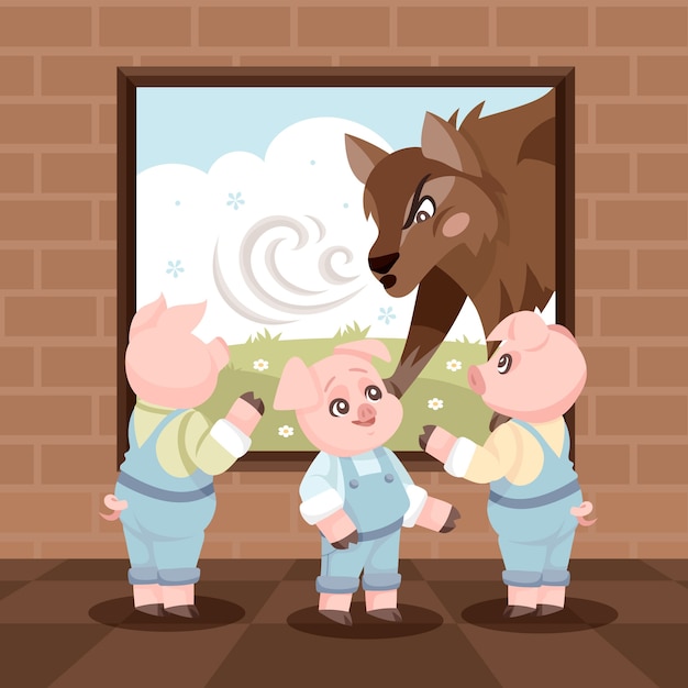 Free vector hand drawn the three little pigs illustration