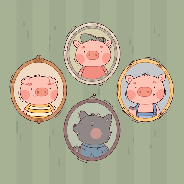 Free vector hand drawn the three little pigs illustration