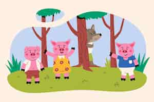 Free vector hand drawn the three little pigs illustration