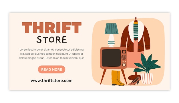 Free vector hand drawn thrift store horizontal banner