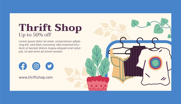 Free vector hand drawn thrift store horizontal banner