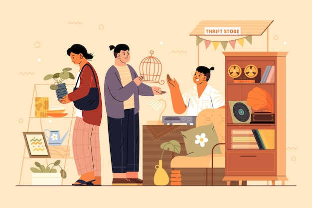 Free vector hand drawn thrift store illustration