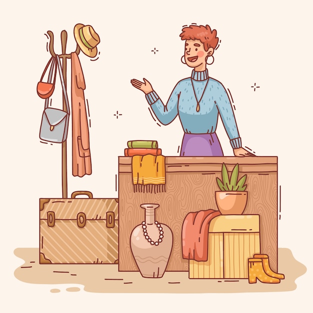 Free vector hand drawn thrift store illustration