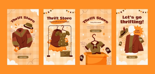 Free vector hand drawn thrift store instagram design