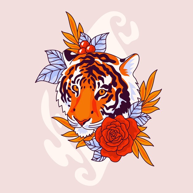 hand drawn  tiger face illustration