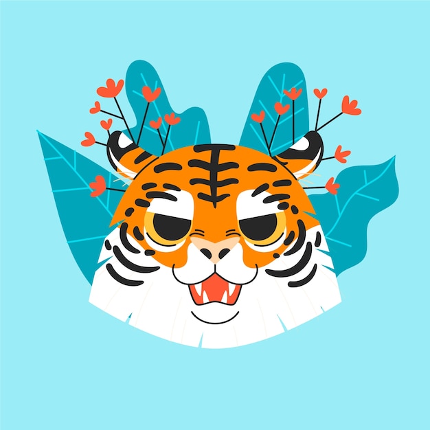無料ベクター 手描きの虎の顔のイラスト
