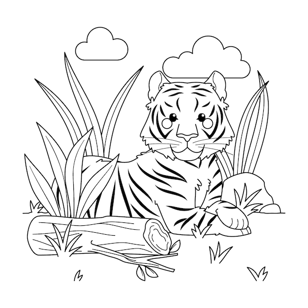 Hand drawn tiger outline illustration