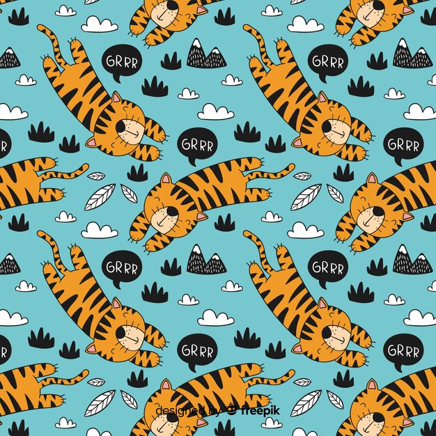 Hand drawn tiger pattern background