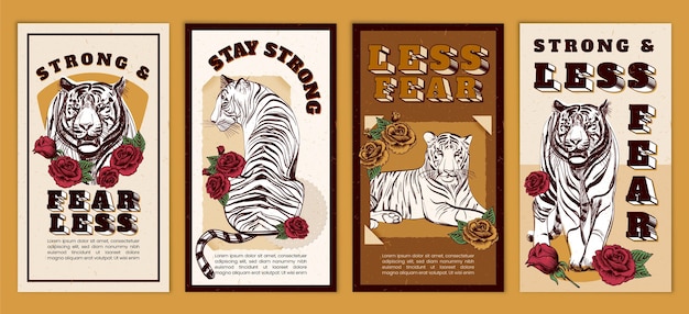 Free vector hand drawn tiger with lettering ig story collection