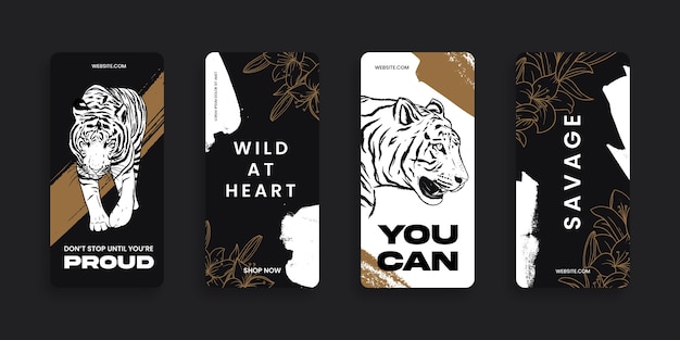 Hand drawn tiger with lettering instagram story collection