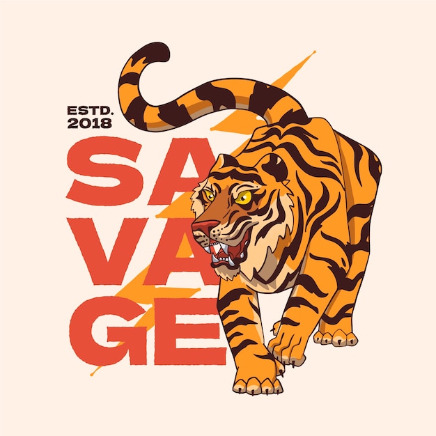 Free vector hand drawn tigers with lettering illustration