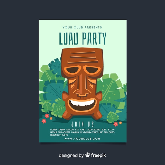 Hand drawn tiki mask luau party poster template