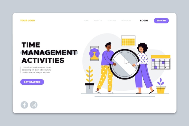 Hand drawn time management landing page