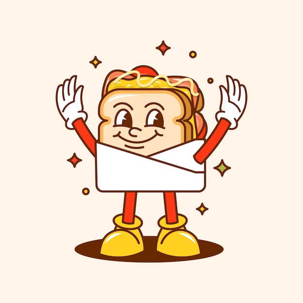 Бесплатное векторное изображение Нарисованная рукой иллюстрация шаржа бутерброда тоста