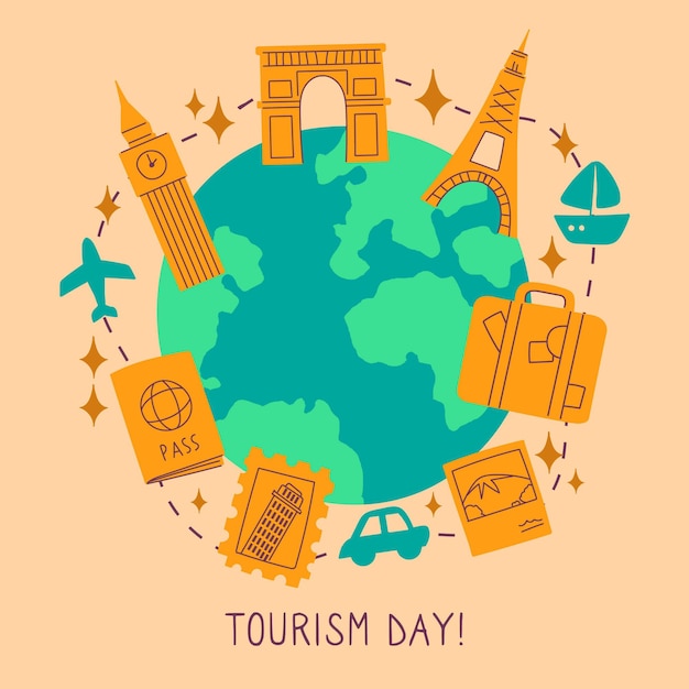 Free vector hand drawn tourism day concept