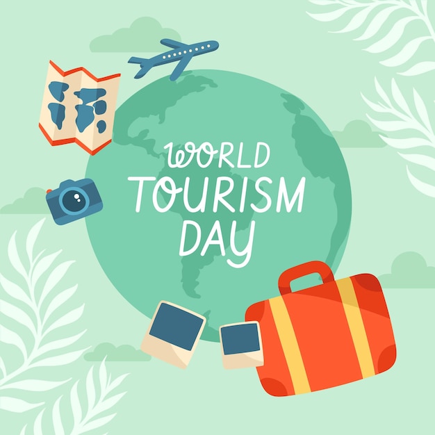 Бесплатное векторное изображение Нарисованная рукой концепция дня туризма