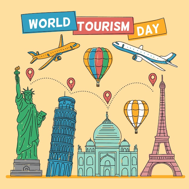 Hand drawn tourism day concept