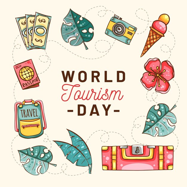 Hand drawn tourism day concept