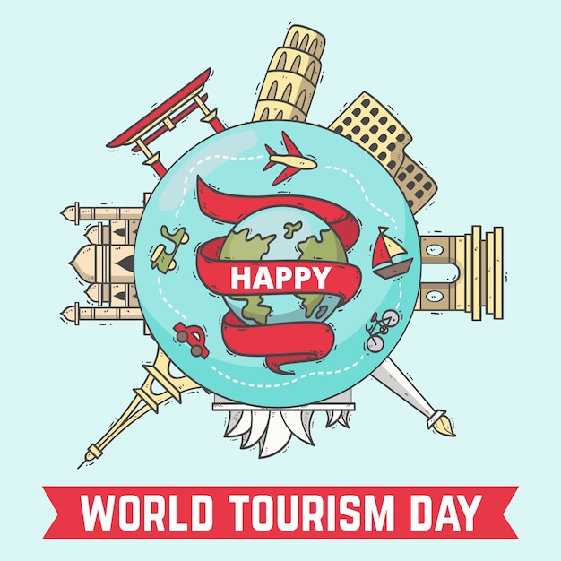 Hand drawn tourism day concept