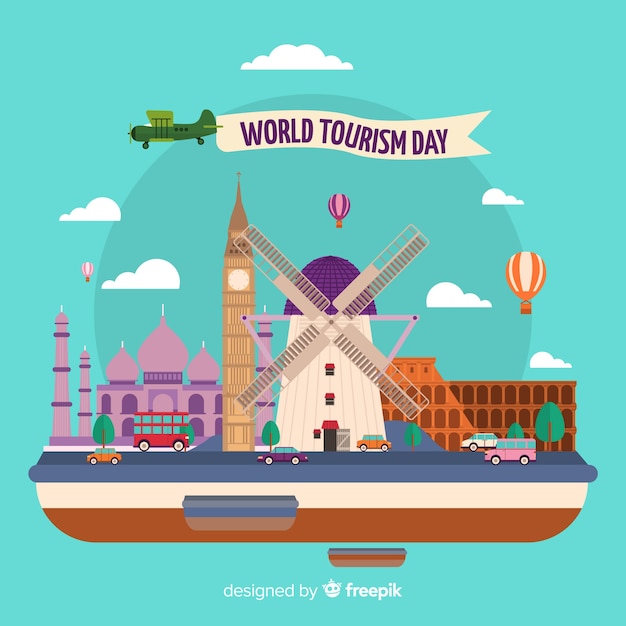 Free vector hand drawn tourism day variety of landmarks