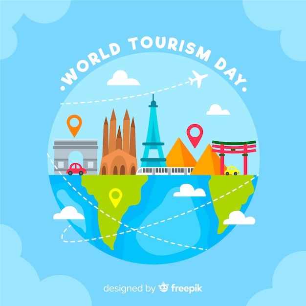 Free vector hand drawn tourism day with landmarks