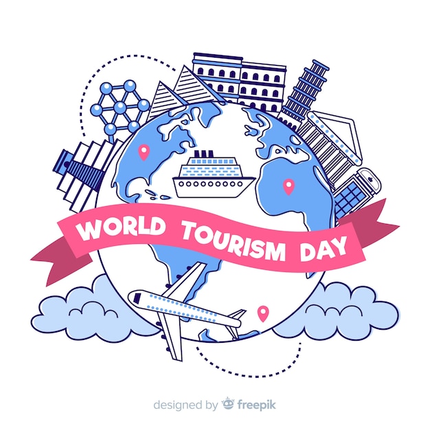 Giornata del turismo disegnato a mano con punti di riferimento