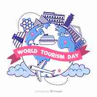 Free vector hand drawn tourism day with landmarks