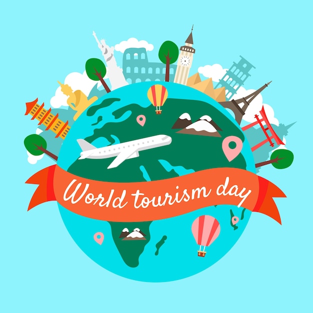 Free vector hand drawn tourism day with landmarks