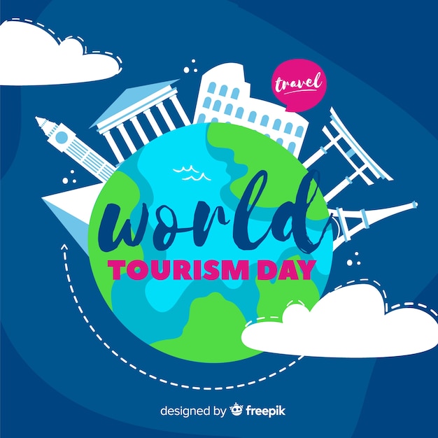 Free vector hand drawn tourism day with travel chat bubble