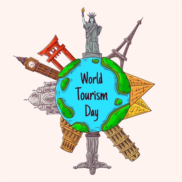 Бесплатное векторное изображение Ручной обращается день туризма