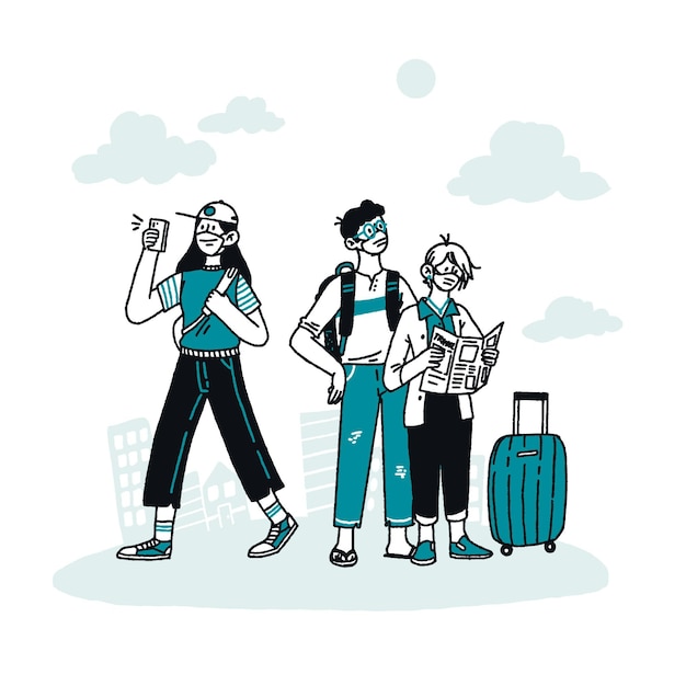 Free vector hand drawn tourists with baggage