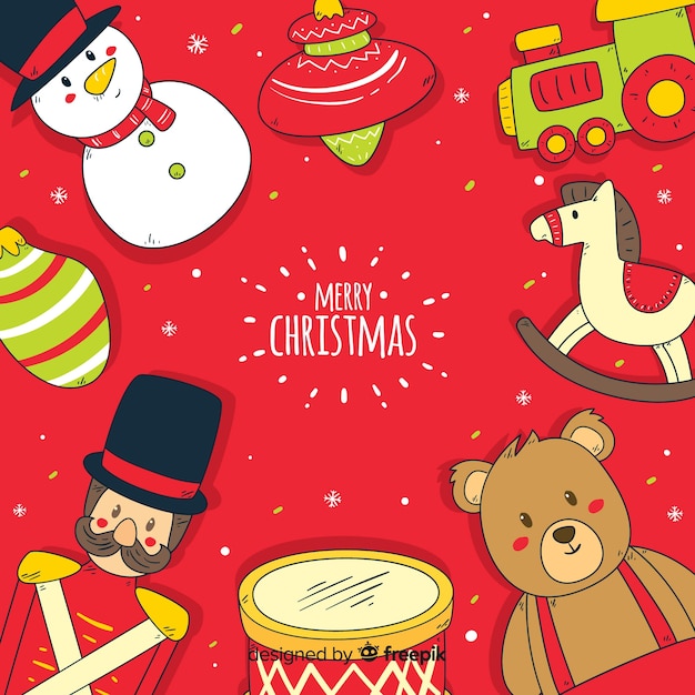 Hand drawn toys christmas background