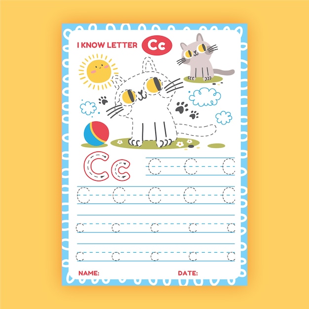 Free vector hand drawn tracing worksheet template